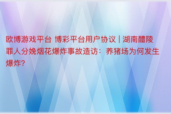 欧博游戏平台 博彩平台用户协议 | 湖南醴陵罪人分娩烟花爆炸事故造访：养猪场为何发生爆炸？
