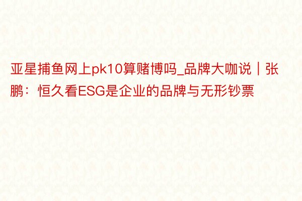 亚星捕鱼网上pk10算赌博吗_品牌大咖说｜张鹏：恒久看ESG是企业的品牌与无形钞票