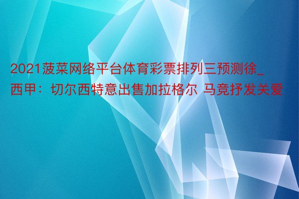 2021菠菜网络平台体育彩票排列三预测徐_西甲：切尔西特意出售加拉格尔 马竞抒发关爱