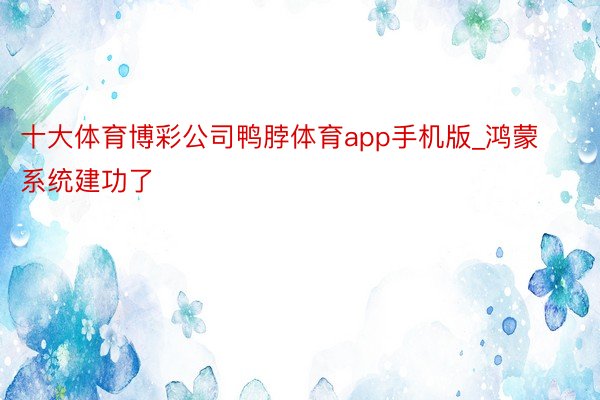 十大体育博彩公司鸭脖体育app手机版_鸿蒙系统建功了