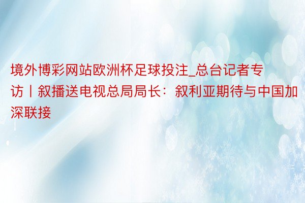 境外博彩网站欧洲杯足球投注_总台记者专访丨叙播送电视总局局长：叙利亚期待与中国加深联接