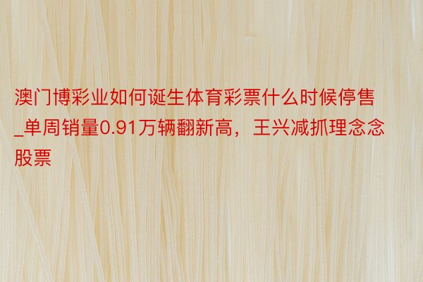 澳门博彩业如何诞生体育彩票什么时候停售_单周销量0.91万辆翻新高，王兴减抓理念念股票