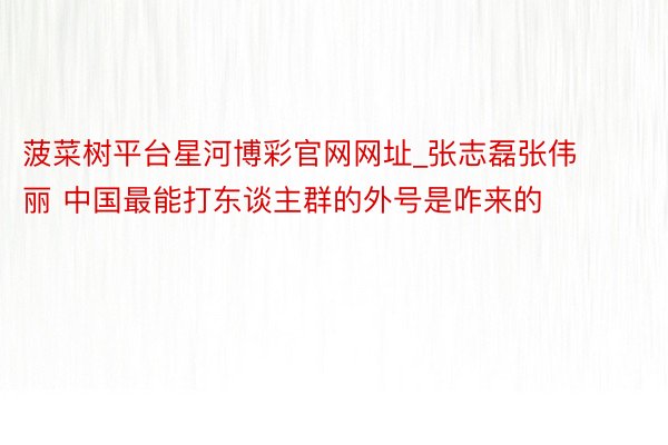 菠菜树平台星河博彩官网网址_张志磊张伟丽 中国最能打东谈主群的外号是咋来的